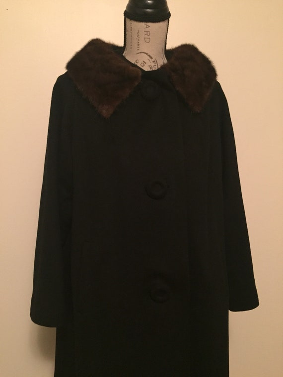 Vintage Wool Blend Coat, Fur Collar, Womens Winter