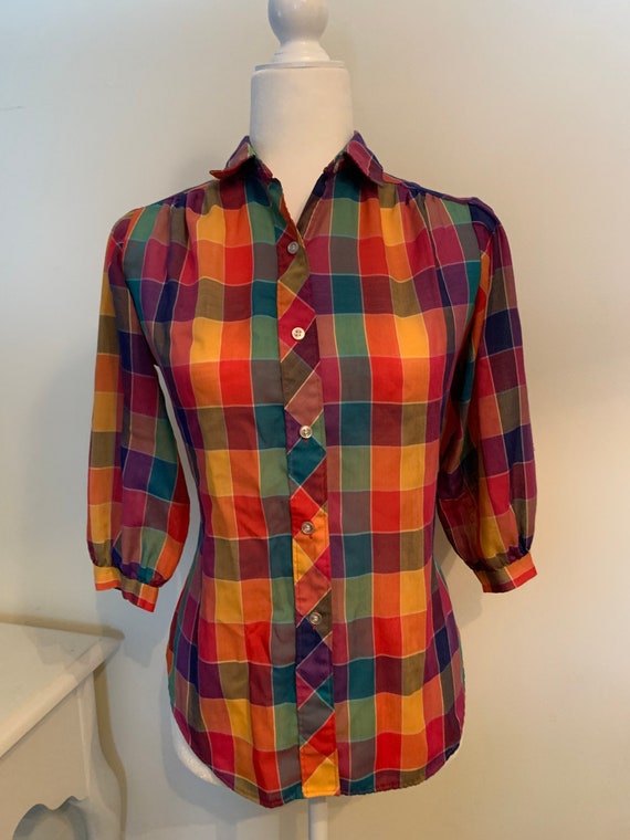 Blouse, Vintage Clothing, Shirt, Checkered - image 2