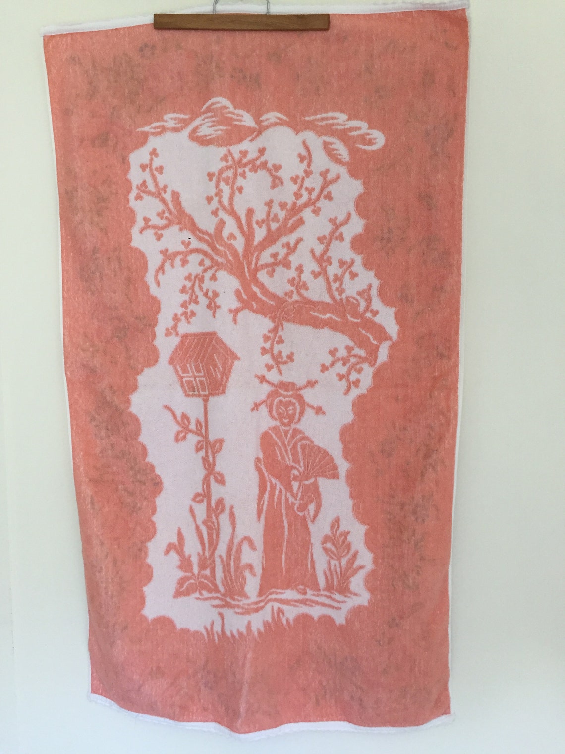 Bath Towels Vintage Bathroom Floral Print Terry Cloth Etsy