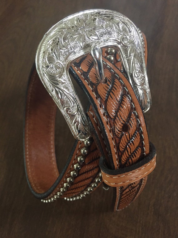 Western Leather Belt, Studded Belt, Leather Belt - image 1