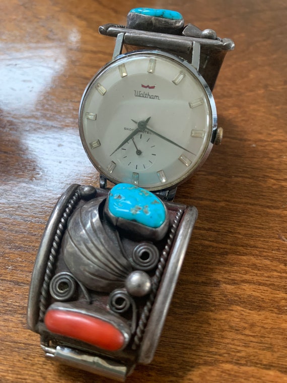 Mens Watch, Turquoise and Coral, Vintage Watch, Sw