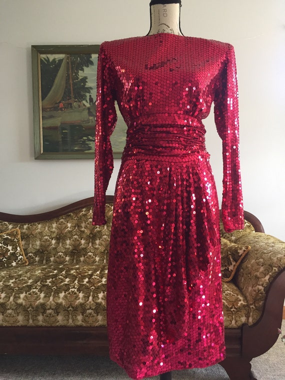 Sequin Dress, Vintage Dress, Red Sequin Dress, Coc