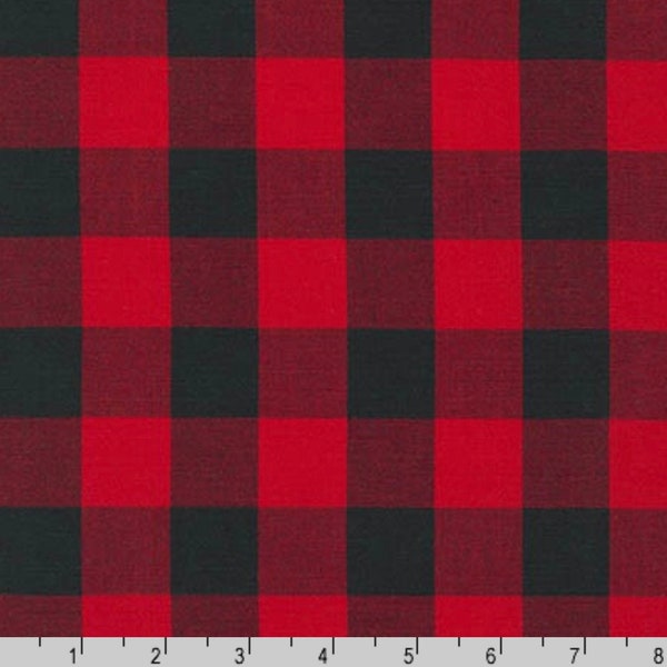 Scarlet Gingham Robert Kaufman Red Black Buffalo Plaid Check 1 Inch Square Quilting Cotton 100% Cotton Fabric Gingham Fabric Christmas