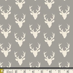 Tiny Buck Forest Mist AGF PREMIUM COTTON Gray Deer Antlers Stag Art Gallery Fabrics 100% Premium Cotton Quilting Boy Mask Fabric Hello Bear