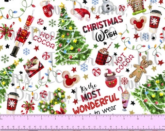 Most Wonderful Time To Wear Ears Christmas Wish Jersey KNIT Fabric Cotton Spandex Mouse Ears Peppermint Cocoa Knit CPSIA Certified