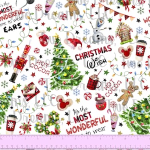 Most Wonderful Time To Wear Ears Christmas Wish Jersey KNIT Fabric Cotton Spandex Mouse Ears Peppermint Cocoa Knit CPSIA Certified