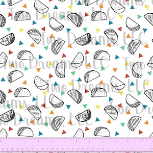 Taco Tuesday Taco Love Colorful Triangle Fun Boy Print Dragons Love Tacos Sketches Jersey KNIT Fabric Cotton Spandex Custom CPSIA Certified