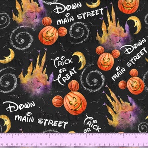 ハロウィン マウス耳 ジャージーニット トリックオアトリート ジャックオーランタン コットン スパンデックス ニット生地 カスタム CPSIA 認定 パンプキン マウス耳 城