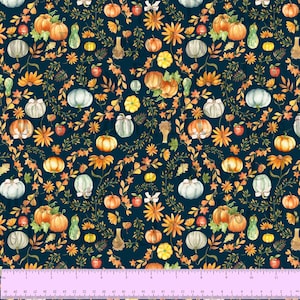 Teal Herbst Kürbis Floral 59-60 Zoll BREIT Baumwolle Poplin Quilting Maske Stoff Orange Blooms Kürbisse Ernte Herbst Teal Herbst Stoff