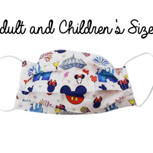 Mouse Ears Face Mask Children&#39;s Cinderella Castle Fireworks Vacation Adult Teenager Reusable 100% Cotton Two Layer Elastic Mickey Minnie