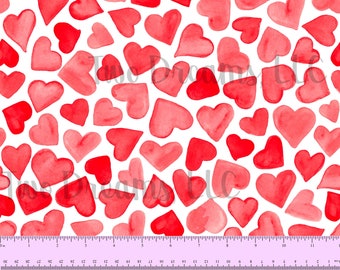 Valentine Hearts Fabric Jersey Knit Cotton Spandex Watercolor Red Pink Hearts Fabric Valentine's Day Hearts Lycra Knit CPSIA Certified