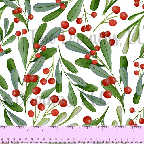 Christmas Jersey Knit Floral Christmas Winter Berries Cotton Etsy