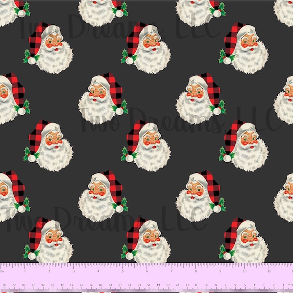 Vintage Santa Claus Buffalo Plaid Hat Jersey Knit Cotton Spandex Christmas Retro Santa Boyish Santa Buffalo Check Charcoal Gray
