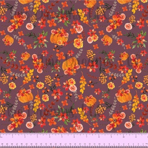 Fall Pumpkin Mauve Floral Jersey Knit Floral Pumpkins Berries Cotton Spandex Knit Mauve Fabric Floral Custom Knit CPSIA Certified