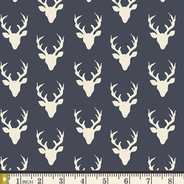 TINY Buck Forest AGF KNIT Deer Fabric Cotton Fabric Jersey Knit Deer Fabric Art Gallery Navy Blue fabric Hello Bear fabric Twilight