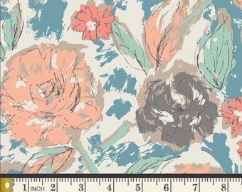 Paper Flowers Parchment in Knit AGF KNIT Floral Fabric Cotton Fabric Jersey Tan Floral Wildflower Girl Art Gallery Stretch Fabric