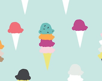 I scream, You scream AGF PREMIUM COTTON Mint Fabric Art Gallery Fabrics Fabric 100% Premium Cotton Quilting Teal Colorful Ice Cream Cones