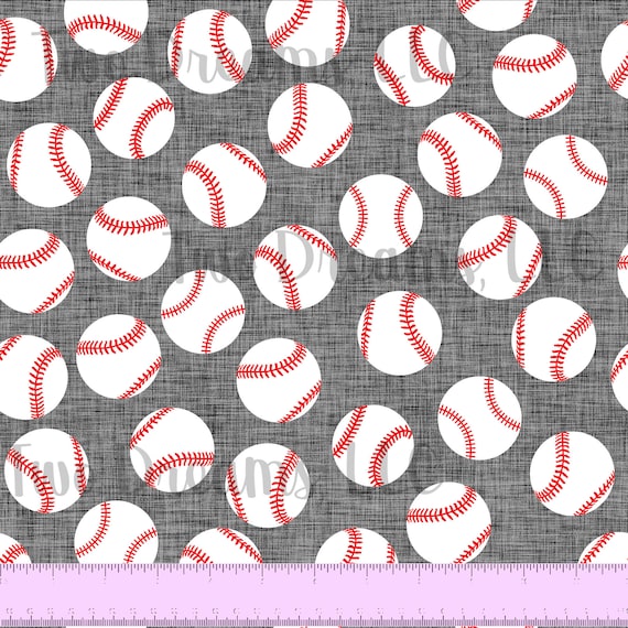 Baseballs on Charcoal Gray Grey Jersey Knit Cotton Spandex Linen Look Baseball Fabric Sports Cotton Knit CPSIA Certified