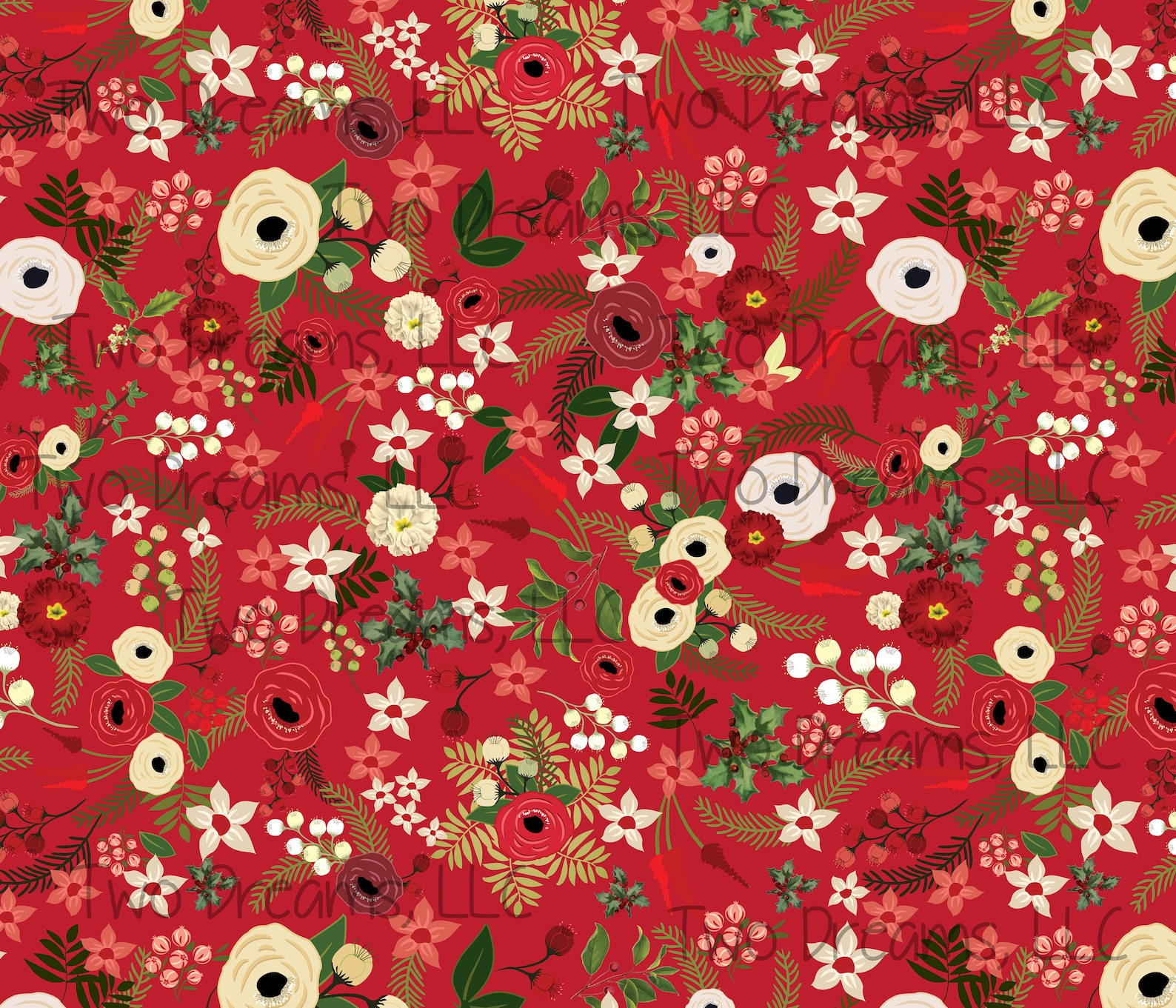 Christmas Jersey Knit Floral Christmas Winter Berries Cotton Etsy