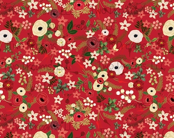 Christmas Jersey Knit Floral Christmas Winter Berries Cotton Spandex Knit Fabric Red Floral Custom Knit CPSIA Certified