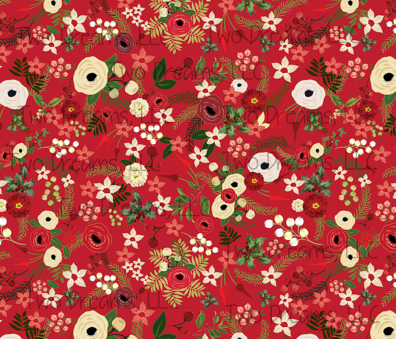 Christmas Jersey Knit Floral Christmas Winter Berries Cotton Etsy