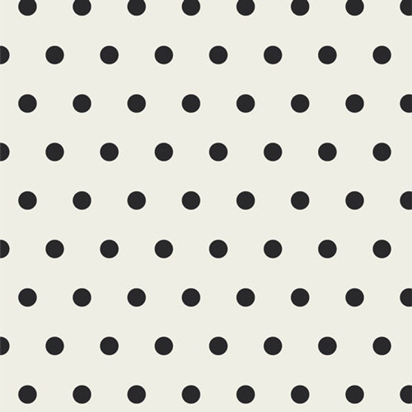 Spotted Bubbles Caviar AGF KNIT Black Ivory Polka Dots Cotton Spandex Fabric Jersey Polka Dots Art Gallery Fabric Knit Black Off White Dots