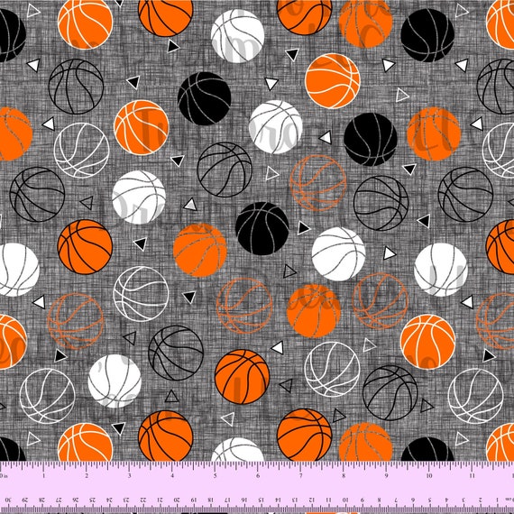 Basketballs on Charcoal Gray Grey Jersey Knit Cotton Spandex Linen Look Boy  Basketball Fabric Sports Cotton Knit CPSIA Certified 