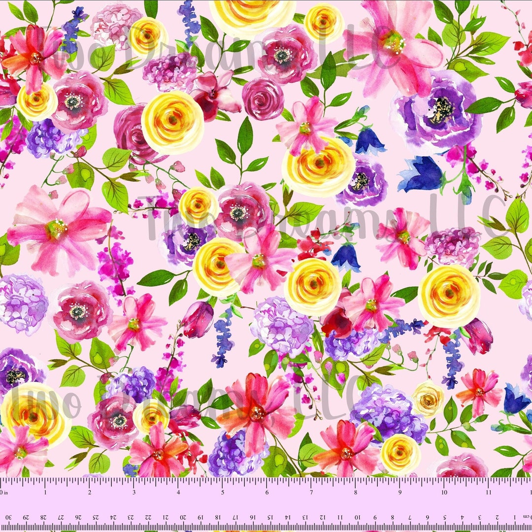 Watercolor Floral Jersey Knit Cotton Spandex Pink Yellow Green Blue ...