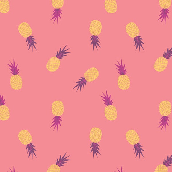 Ananas Sorbet AGF PREMIUM COTTON  Coral Pink Pineapple Art Gallery Fabrics 100% Premium Cotton Quilting Fabric Mask Fabric Yellow Pineapple