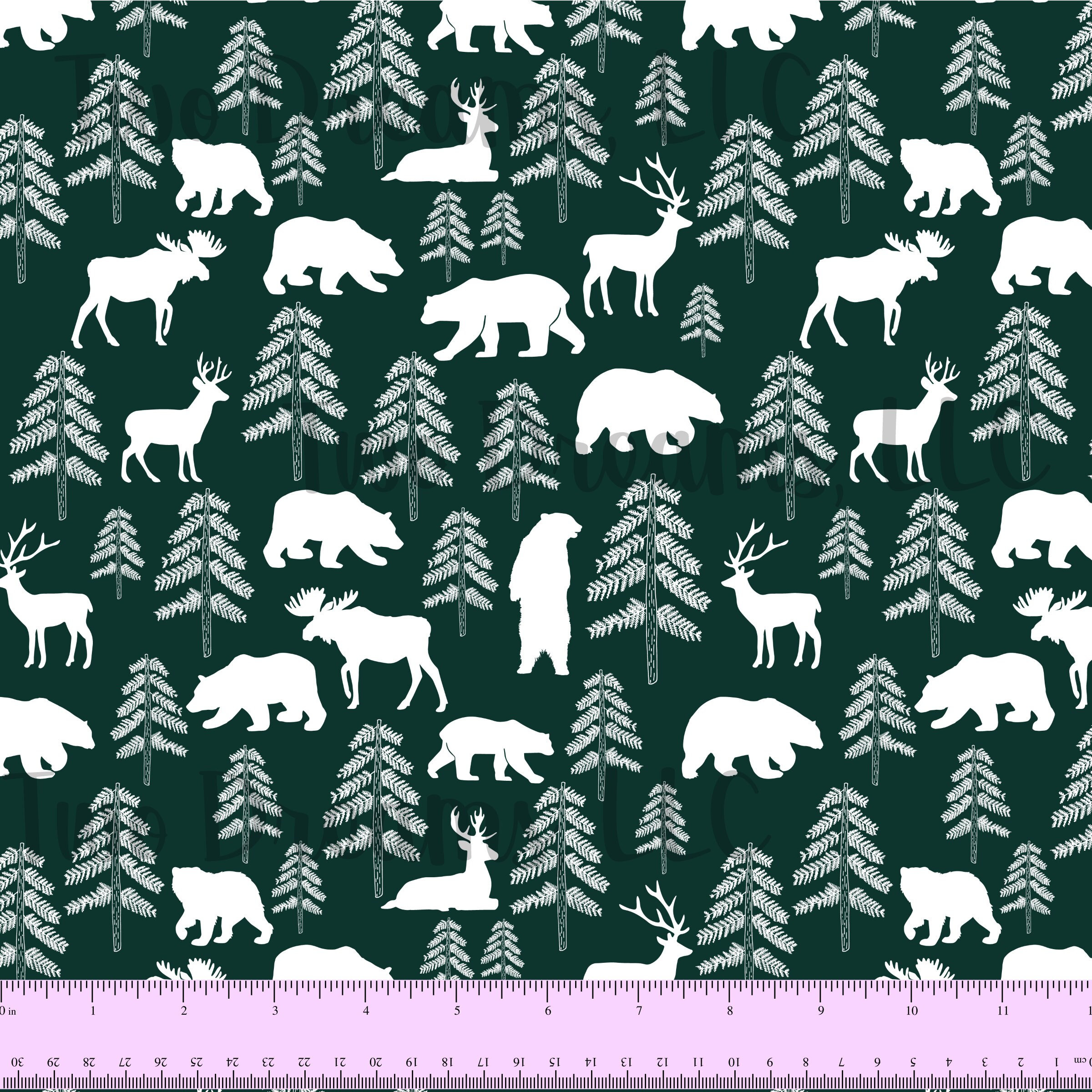 Boy Forest Green White Deer Bear Moose Trees Jersey Knit Cotton Spandex Christmas Winter Fabric Cotton CPSIA Certified Boyish