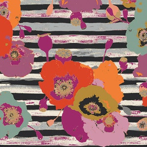 Paparounes Spices AGF PREMIUM COTTON Fall Floral Stripes Art Gallery Fabrics 100% Premium Cotton Quilting Fabric Mask Fabric Orange Black