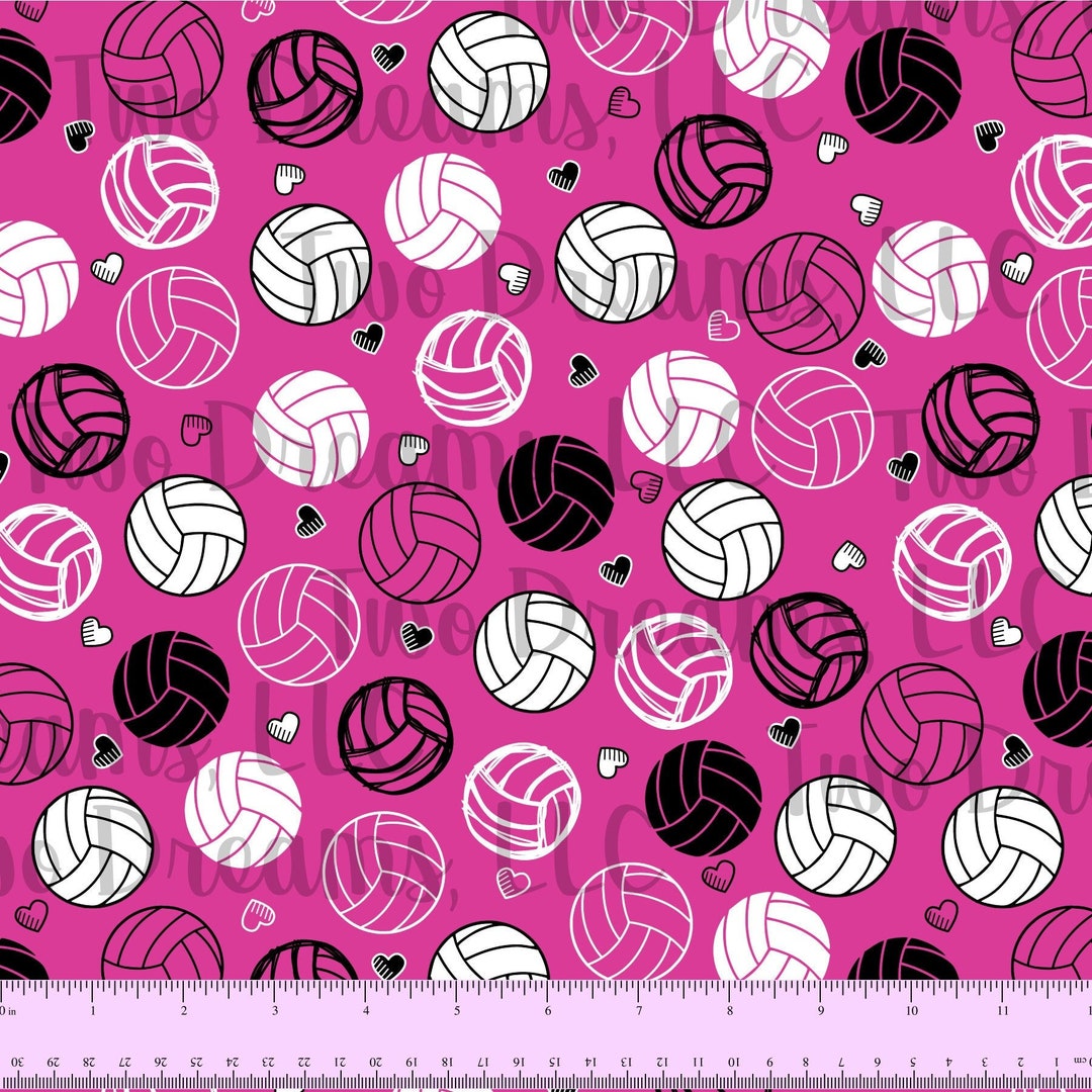 100 COTTON Volleyballs on Pink Hearts Love 60 Inches WIDE Cotton
