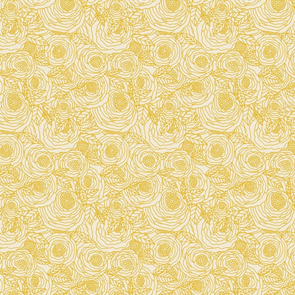 AGF KNIT Yellow Floral Cotton Fabric Jersey Knit Art Gallery Fabrics Yellow Primrose Fabric Stretch Fabric Primrose Field Light Knit Fabric