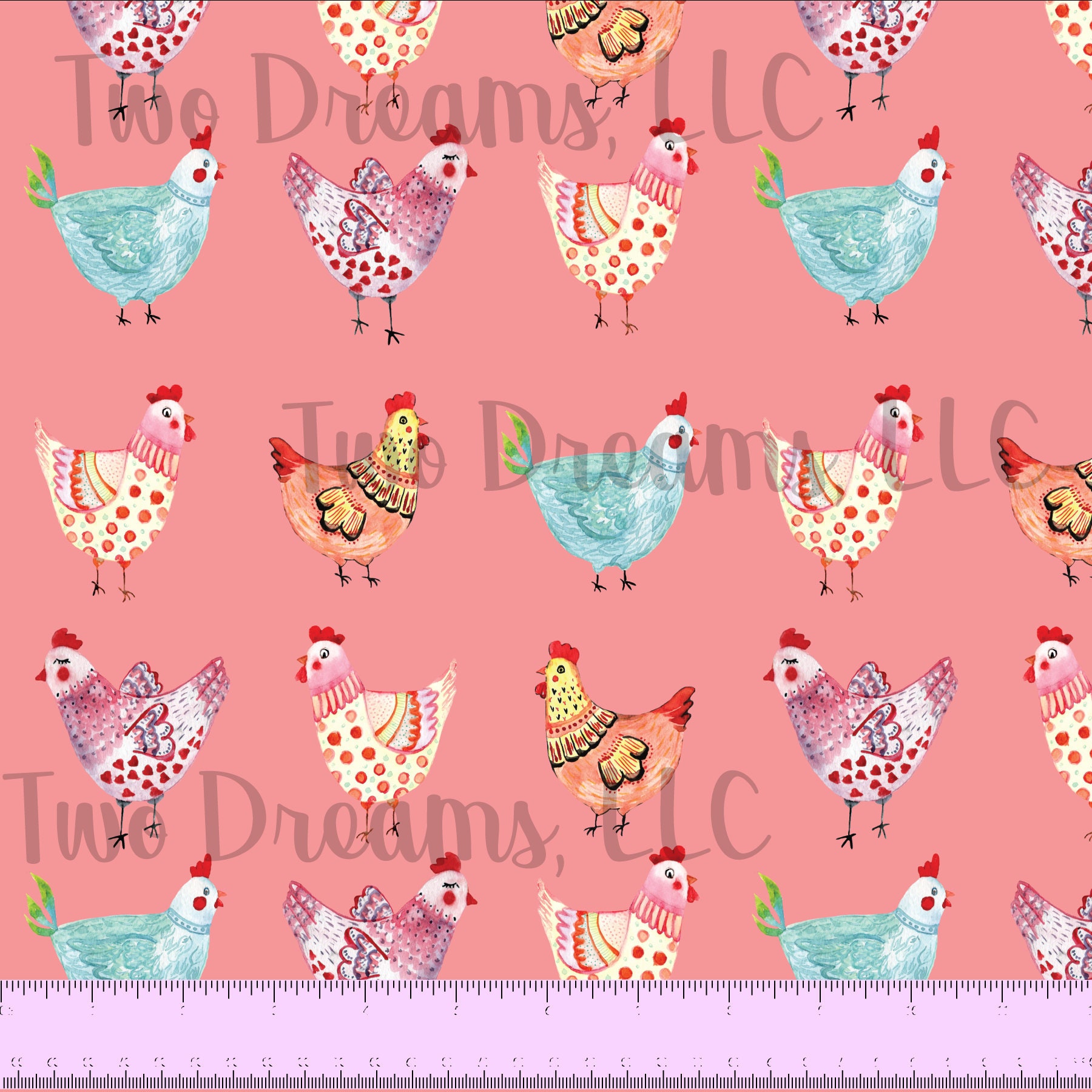 Chicken Jersey Knit Fabric on Peach Coral Chickens Colorful Chicken F…