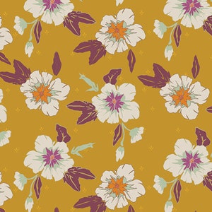 Autumn Nectar Honey AGF PREMIUM COTTON Mustard Fall Floral Art Gallery Fabrics 100% Premium Cotton Quilting Mask Fabric Mauve Plum Vibes