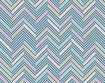 Chopsticks Iris in Knit AGF KNIT Cotton Spandex Fabric Jersey Knit Art Gallery Fabrics Colorful Chevron Fabric Stretch Fabric Blue Pink Mint