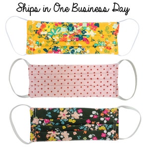 Washable Face Mask Handmade Yellow Green Blue Floral Pink Polka Dot Reusable Mask 100% Cotton Two Layer Elastic Ears Loops Slow the Spread