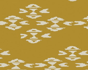 Overshot Gold in Knit AGF KNIT Mustard Southwest Stretch Fabric Cotton Spandex Jersey Knit Fall Golden Mustard Yellow Art Gallery Western