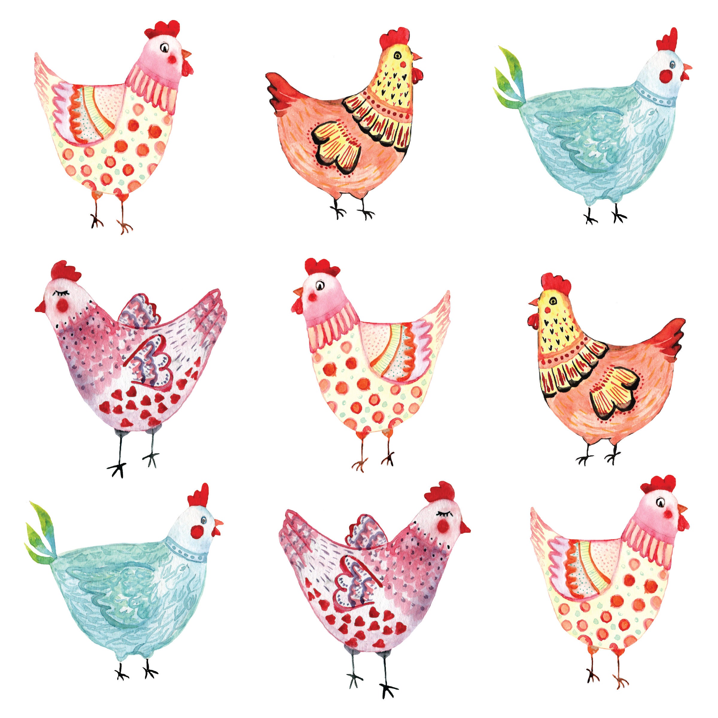 Chicken Jersey Knit Fabric Aqua Blue Spring Chickens Hens Colorful Ch…