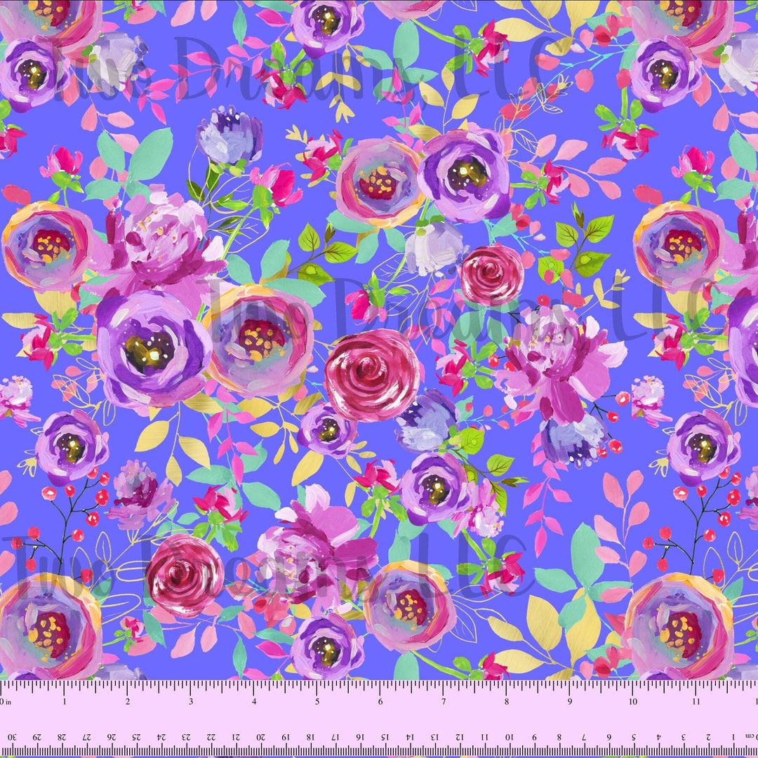 Watercolor Floral Jersey Knit Cotton Spandex Purple Pink Mint Gold ...