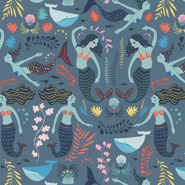 Siren Song Twilight AGF PREMIUM COTTON Blue Pink Mermaid Fabric Art Gallery Fabrics 100% Premium Cotton Quilting Fabric Yellow Mask Fabric