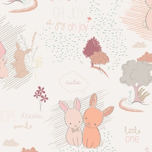 AGF PREMIUM COTTON Fabric Art Gallery Fabrics Furry Tales Sweet Fabric 100% Premium Cotton Quilting Fabric Peach Bunny Fabric Floral Fabric