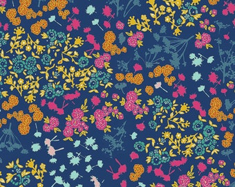 Floret Stains Abloom AGF PREMIUM COTTON Blue Floral Art Gallery Fabrics 100% Premium Cotton Quilting Fabric Mask Fabric Blue Pink Magenta