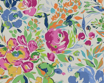 La Floraison Lit in Knit AGF KNIT Floral Cotton Fabric Jersey Knit Pink Plum Blue Green Floral Fabric Art Gallery Stretch Fabric