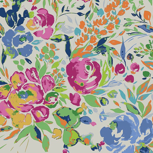 La Floraison Lit in Knit AGF KNIT Floral Cotton Fabric Jersey Knit Pink Plum Blue Green Floral Fabric Art Gallery Stretch Fabric