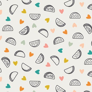 Taco Love Light AGF KNIT Cotton Spandex Fabric Jersey Knit Fabric Art Gallery Tacos Heart Valentine Taco Fabric AGF Cotton Spandex Knit