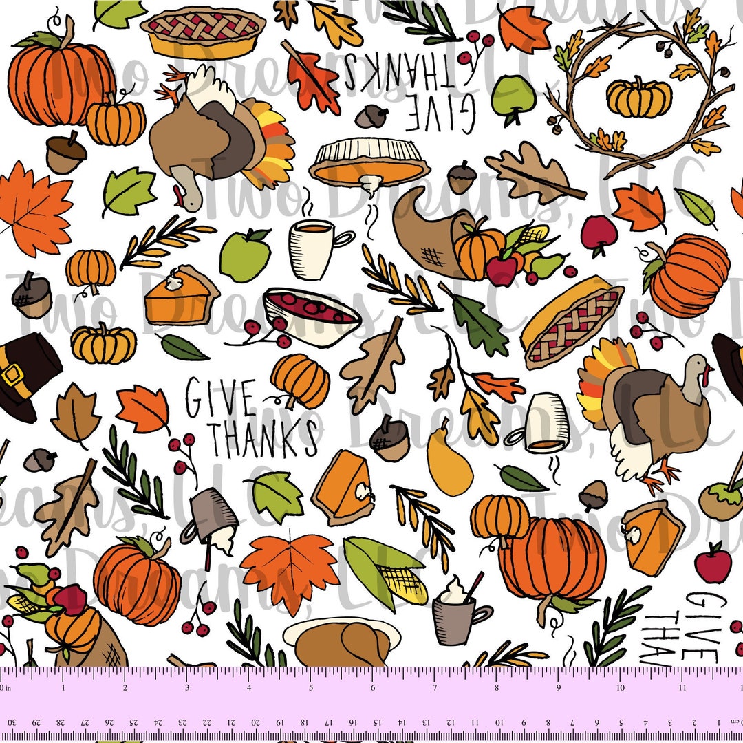 Thanksgiving Sketches Premium Quilting Cotton Fabric Cotton Doodles ...
