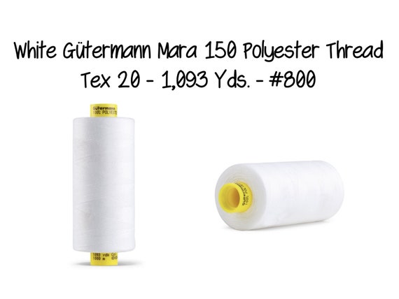 White Gütermann Mara 150 Polyester Thread Tex 20 - 1,093 Yds. - #800 White Sewing Thread Mask Making Thread