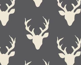 AGF KNIT Deer Fabric Cotton Fabric Jersey Knit Deer Fabric Art Gallery Stretch fabric Hello Bear fabric Buck Forest Moonstone Charcoal Gray