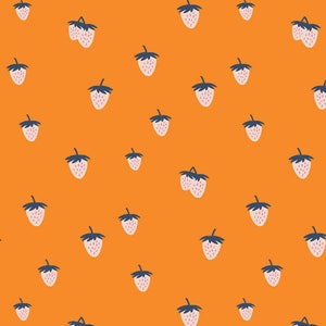 Backyard Berry Tang AGF PREMIUM COTTON Orange Strawberry Art Gallery Fabrics 100% Premium Cotton Quilting Fabric Mask Fabric Golden